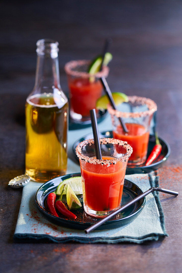 Cocktail michelada with tomatoes