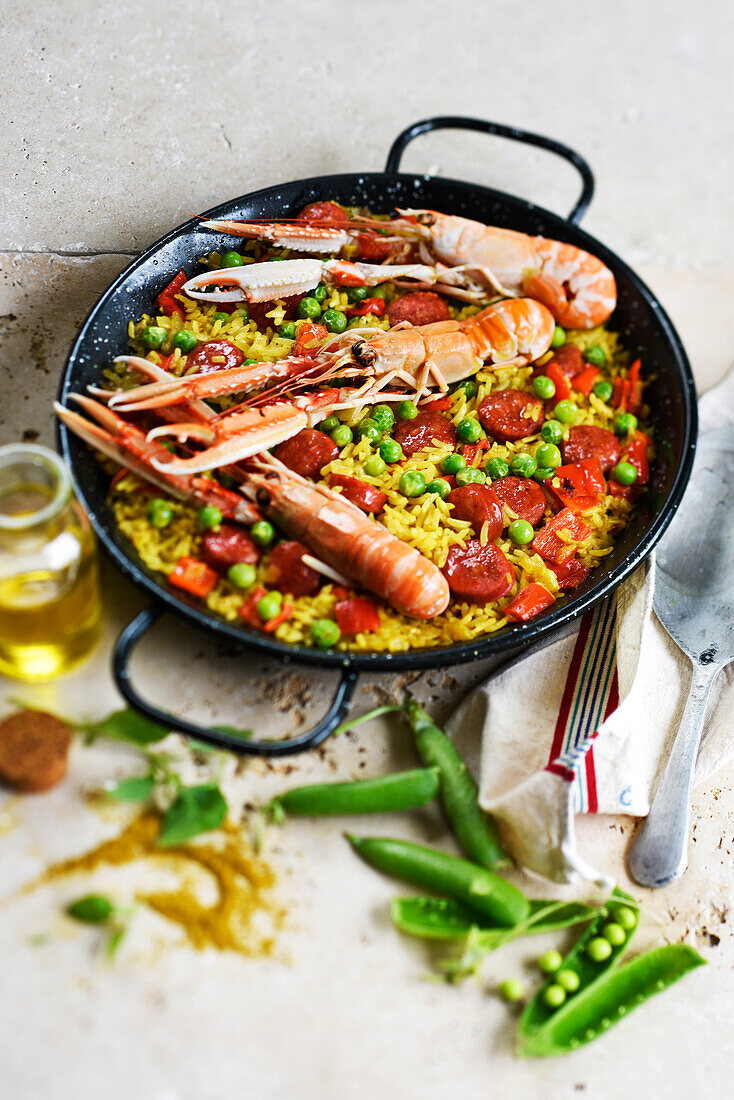 Paella with langoustines