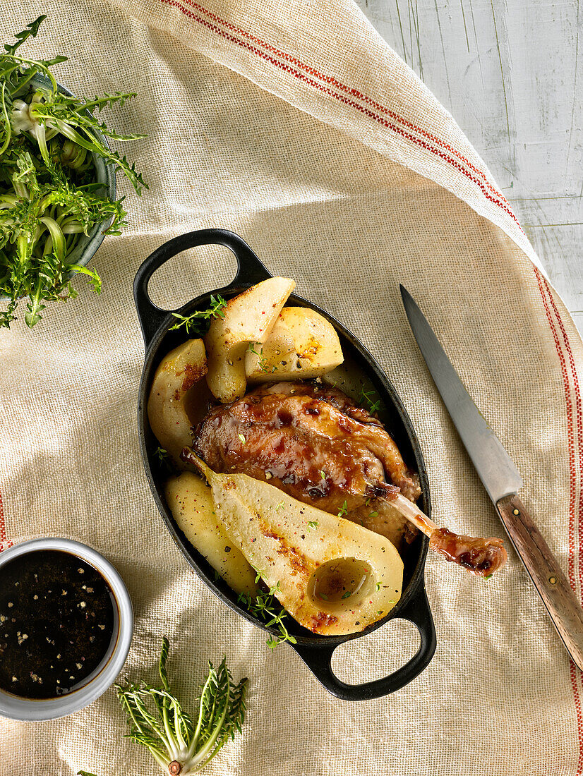 Duck leg with pears