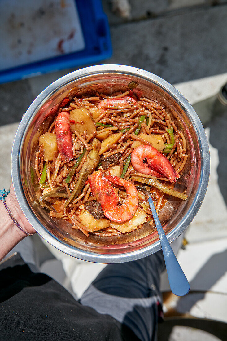 Fideua (pasta dish with seafood, Valencia Spain)