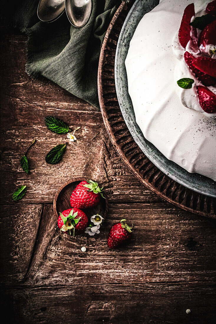 Strawberries and pavlova with strawberries