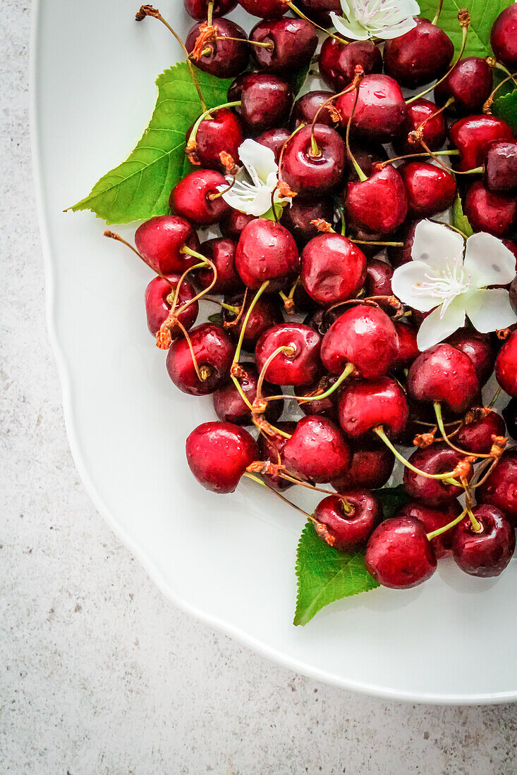 Cherries on a serving platter