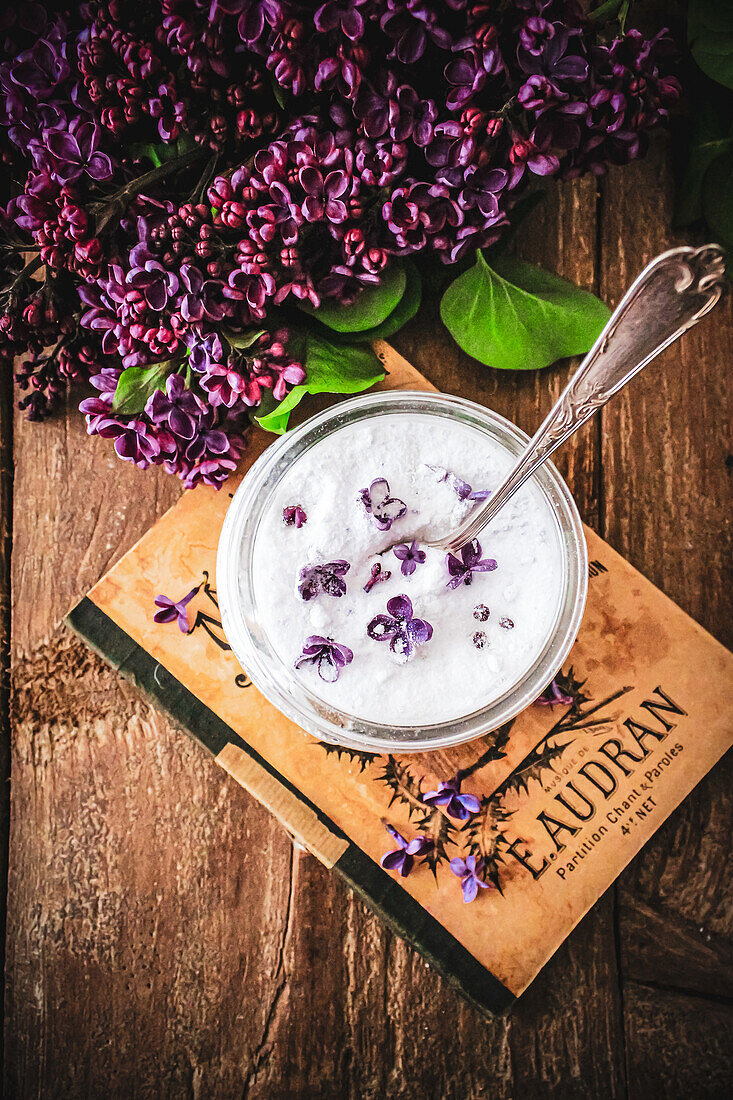 Lilac flower sugar jar