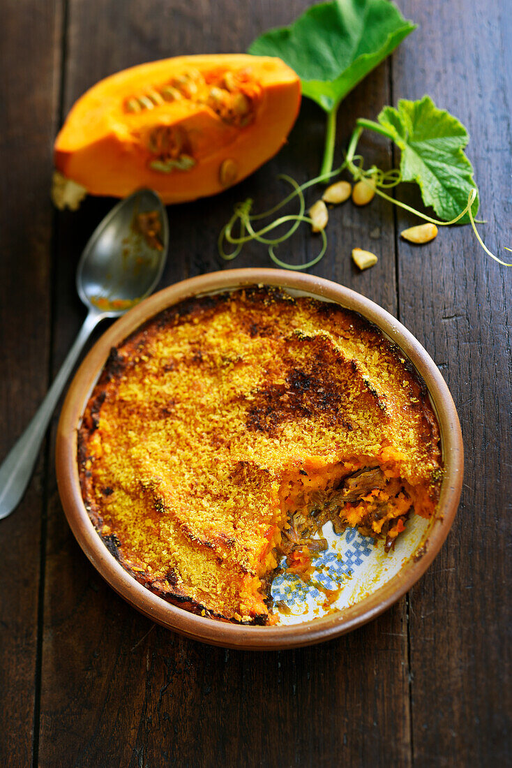 Parmentier mit Entenconfit, Kürbis und 4 Gewürzen