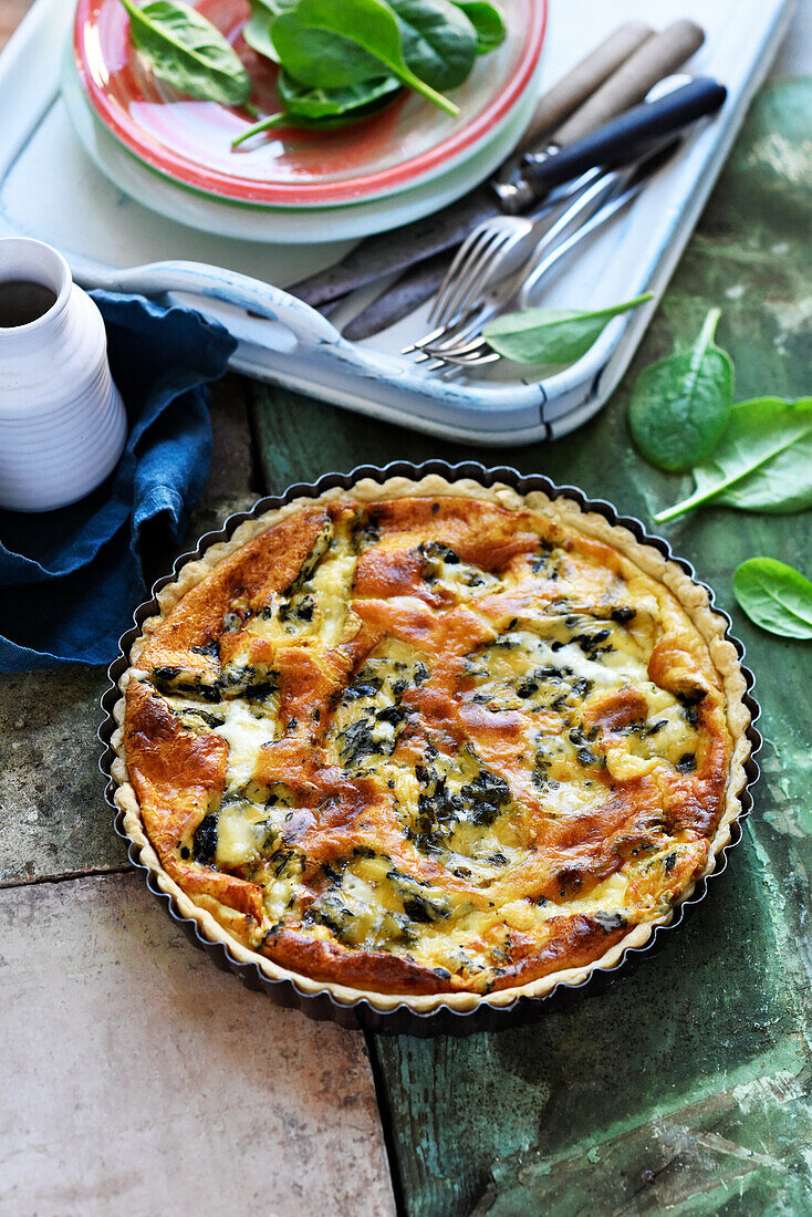 Cheese tart with three types of blue cheese: Roquefort, Gorgonzola and Bleu de Bresse