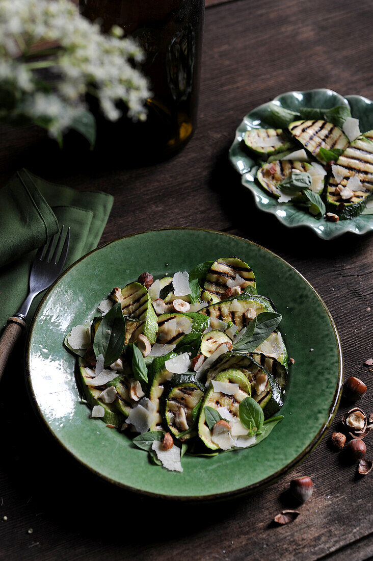 Grilled Zucchini Salad with Hazelnuts and Parmesan Shavings