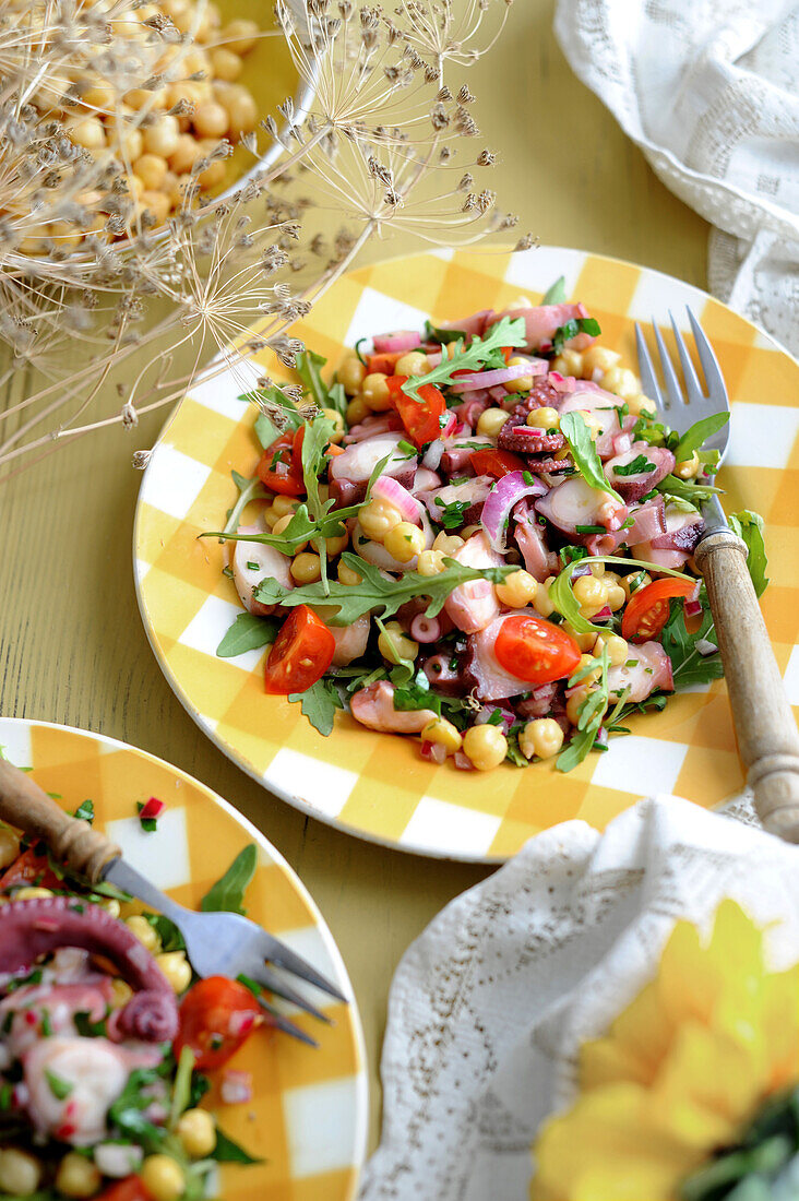 Octopus Salad with Chickpeas, Tomatoes and Shallots
