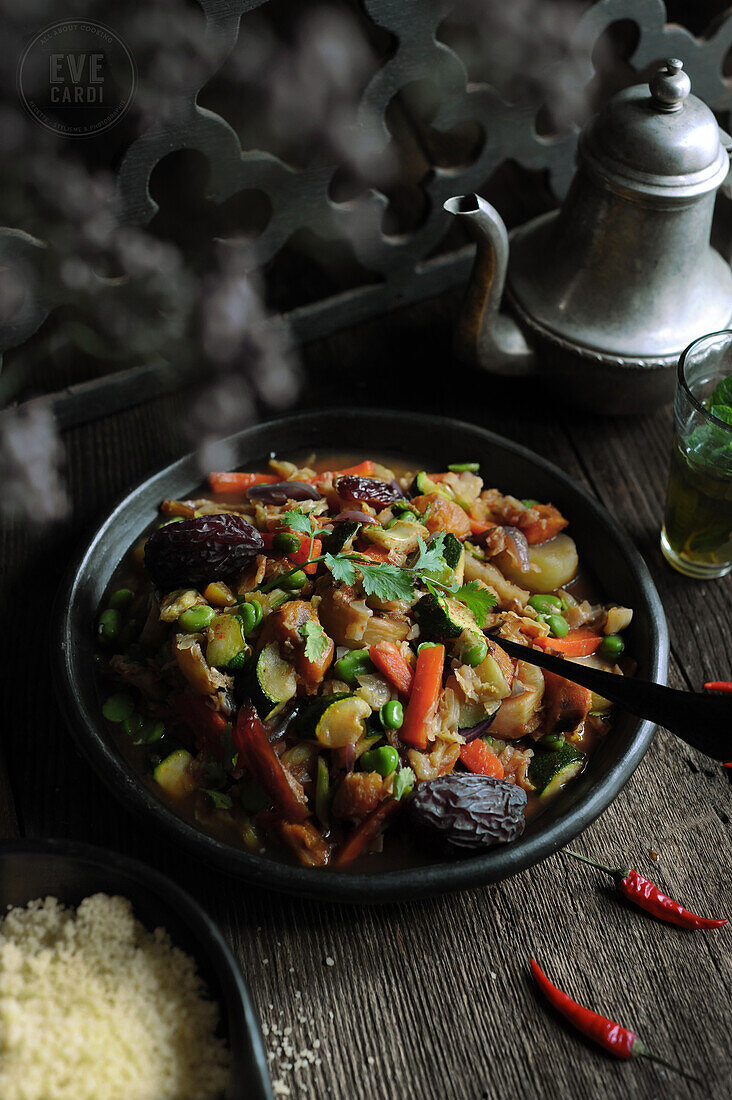 East Asian couscous dish with 7 vegetables