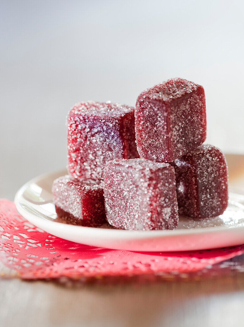 Fruit pastes with red fruits