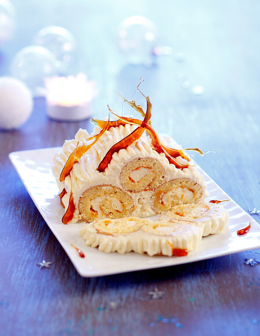 Christmas sponge cake with citrus fruits