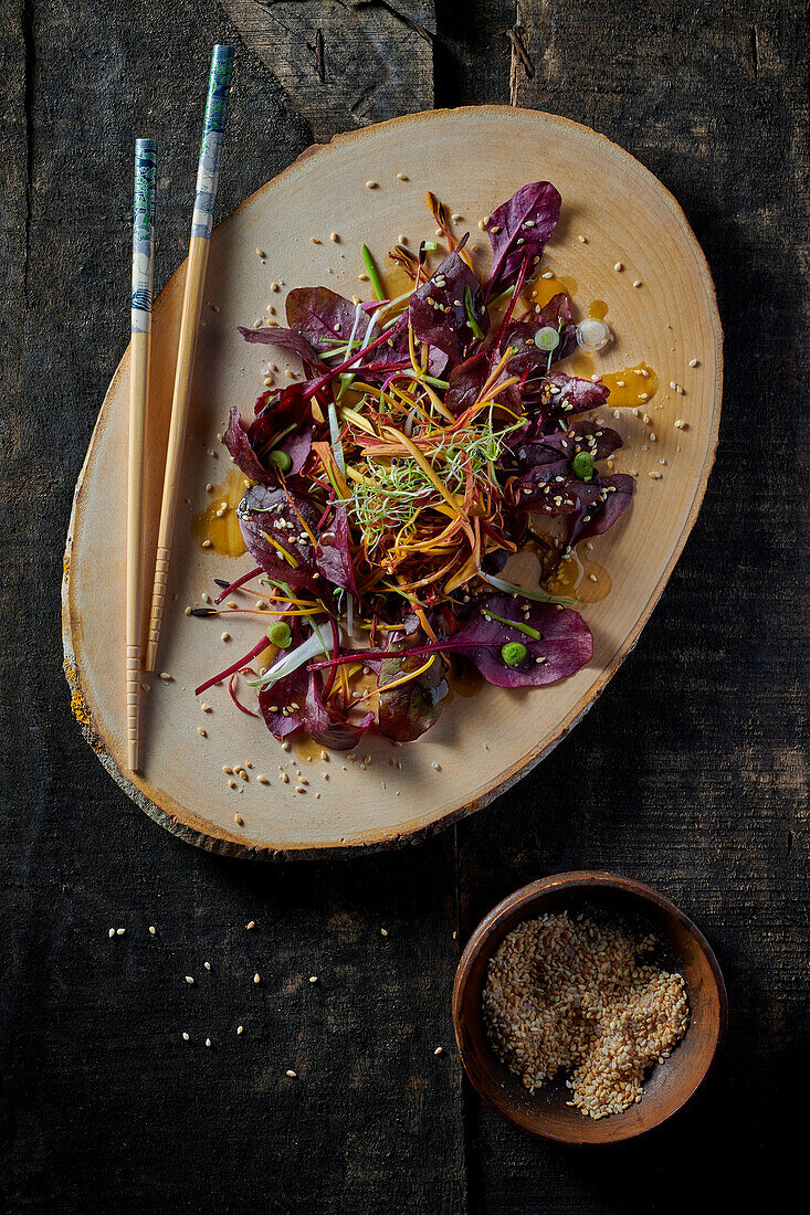 Leaf salad with daylily blossoms