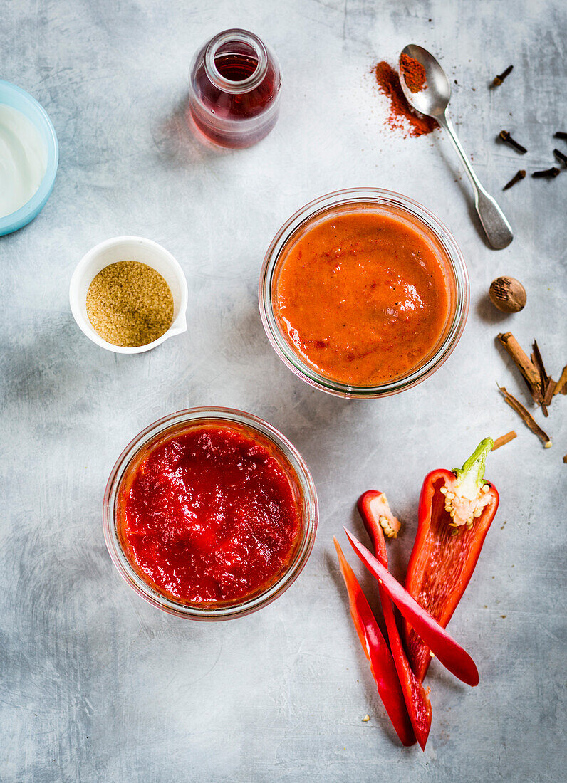 Homemade sauces - chili sauce and ketchup sauce