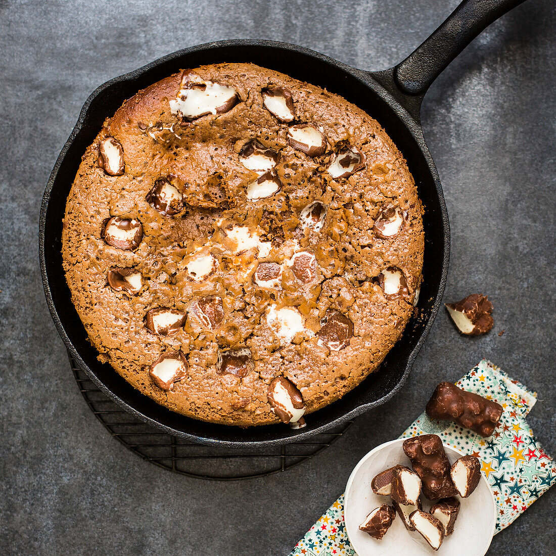 Cast iron skillet chocolate cake with marshmallows
