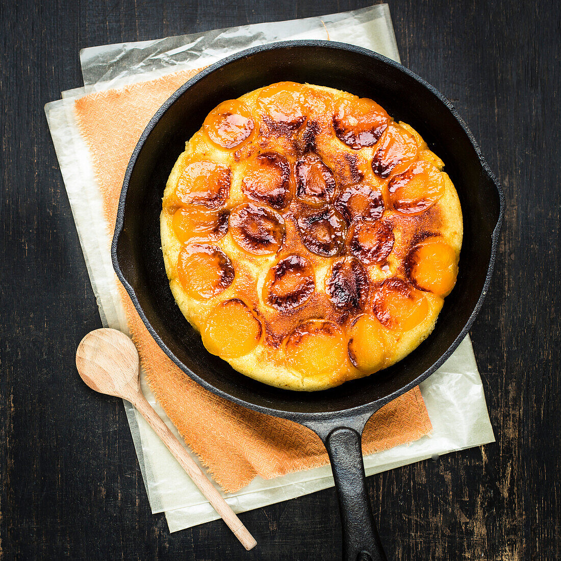 Apricot cake baked in a Cast Iron Pan