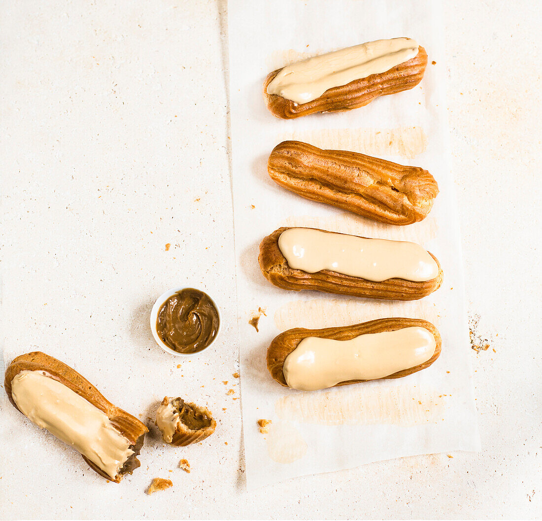 Eclairs with coffee cream