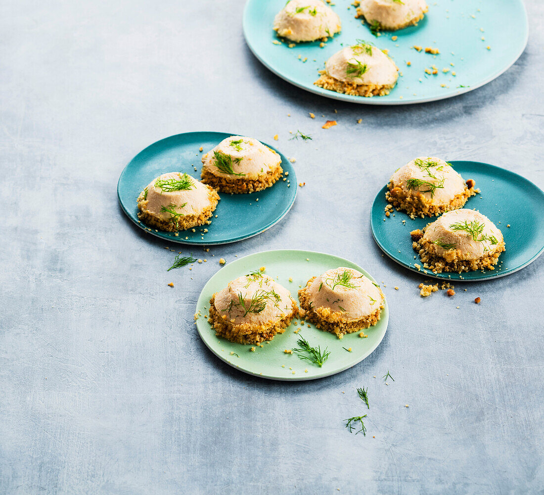 Savory mini cheesecakes with salmon cream