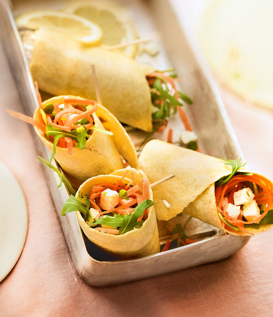 Shredded Carrot and Feta Wraps