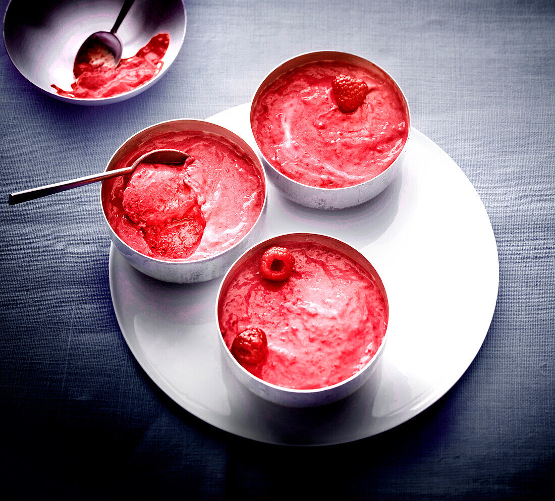 Homemade yogurt-raspberry ice cream