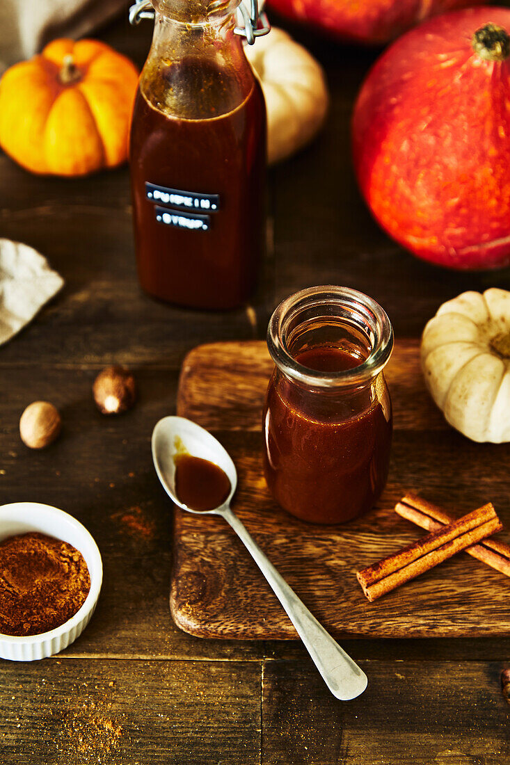 Ingredients for a pumpkin spice latte