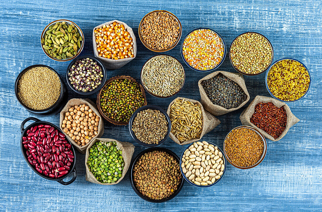 Various seeds, legumes, and cereal grains