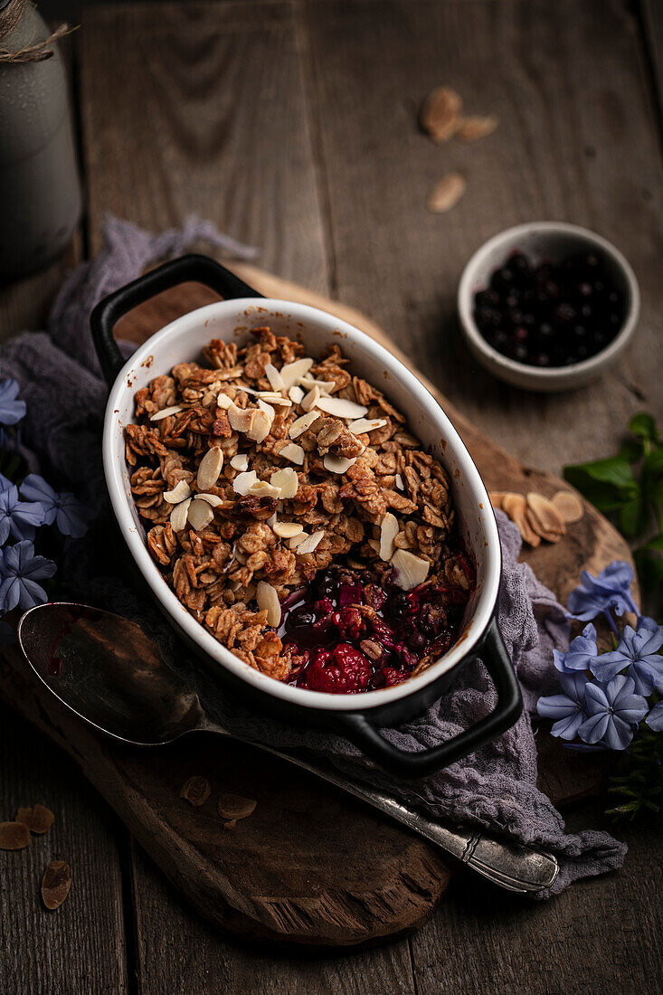 Red fruit and nut crumble