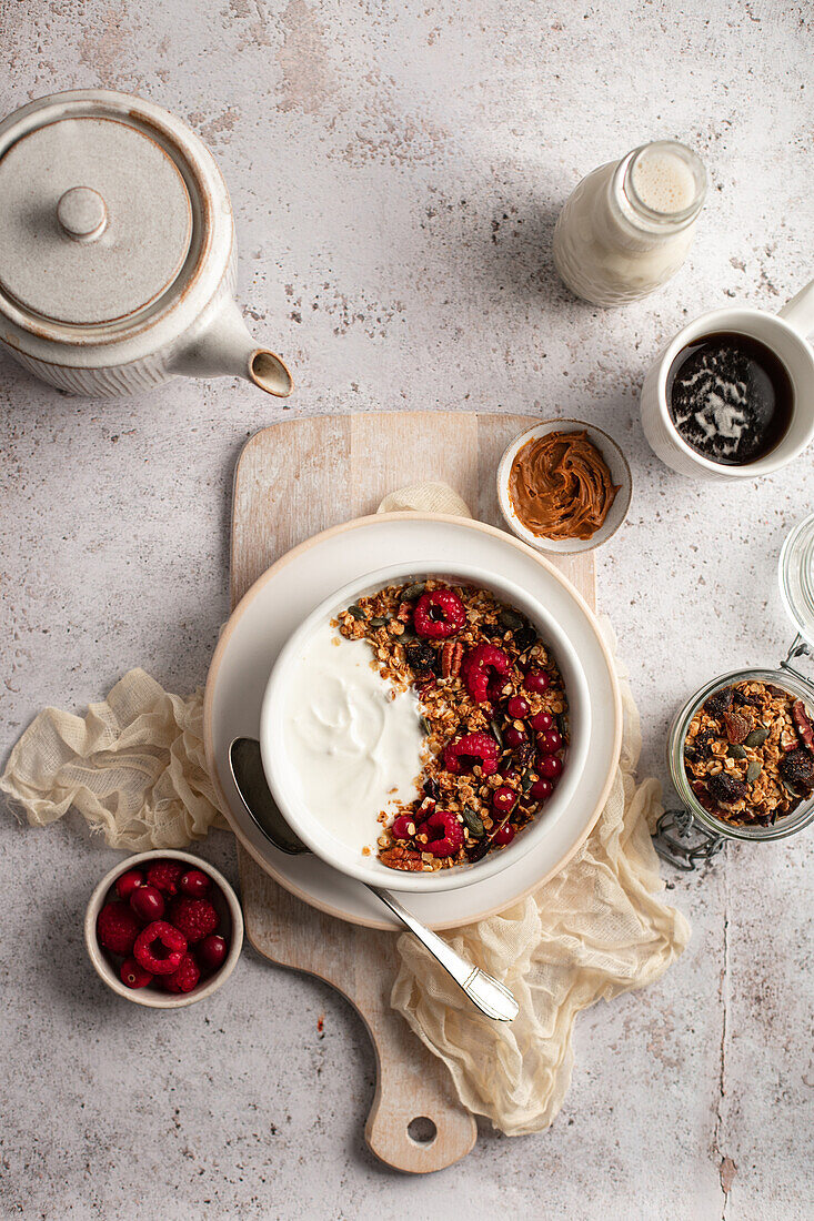 Granola with yoghurt for breakfast