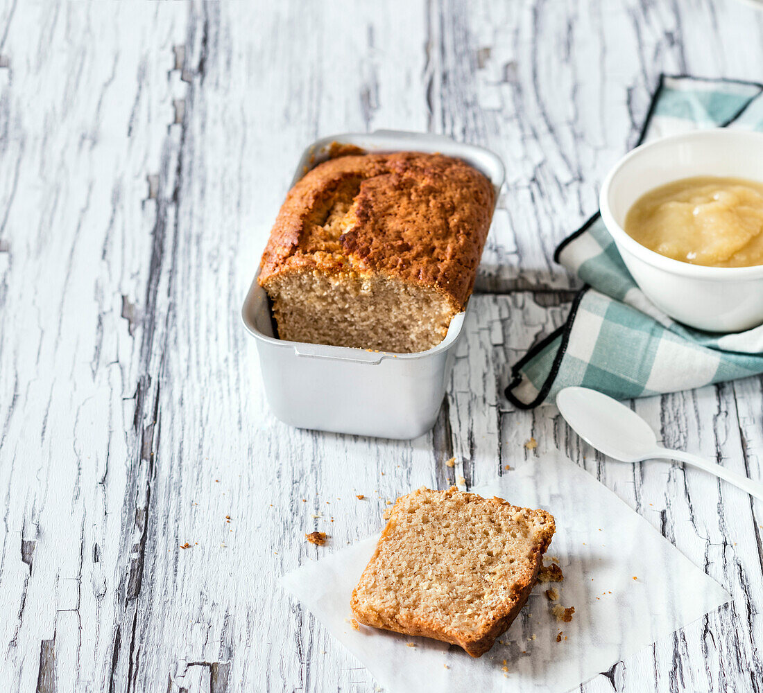 Small loaf cake with apple sauce