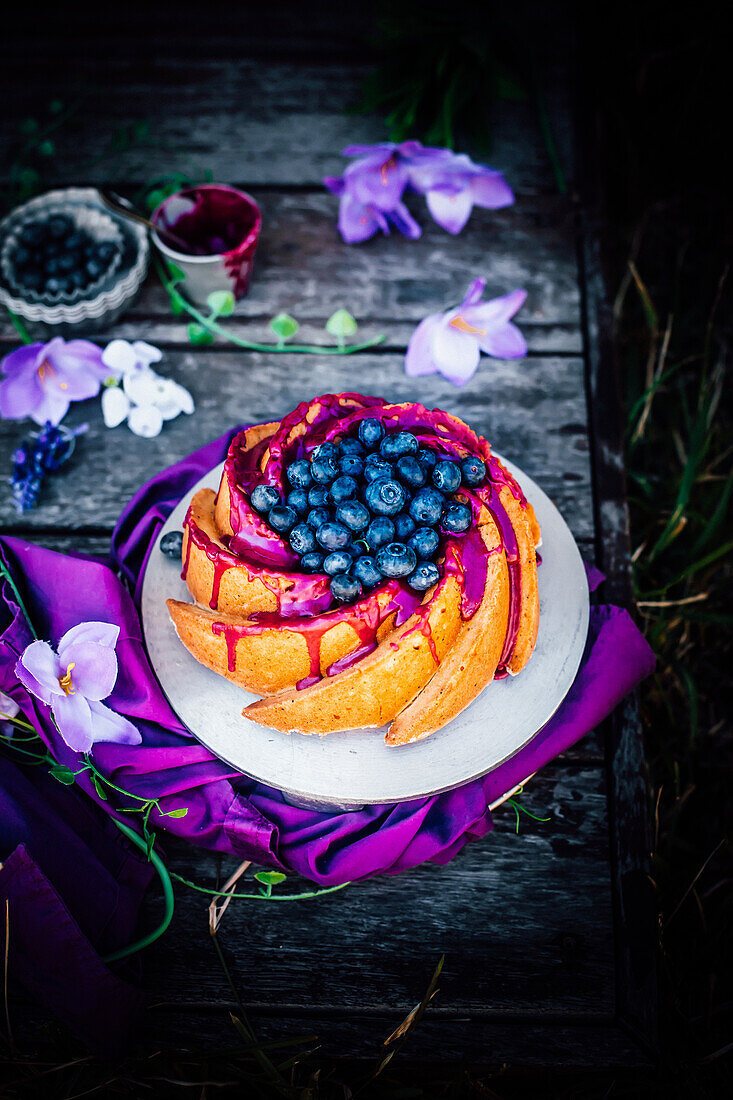 Lemon Poppyseed cake with a Blueberry glaze