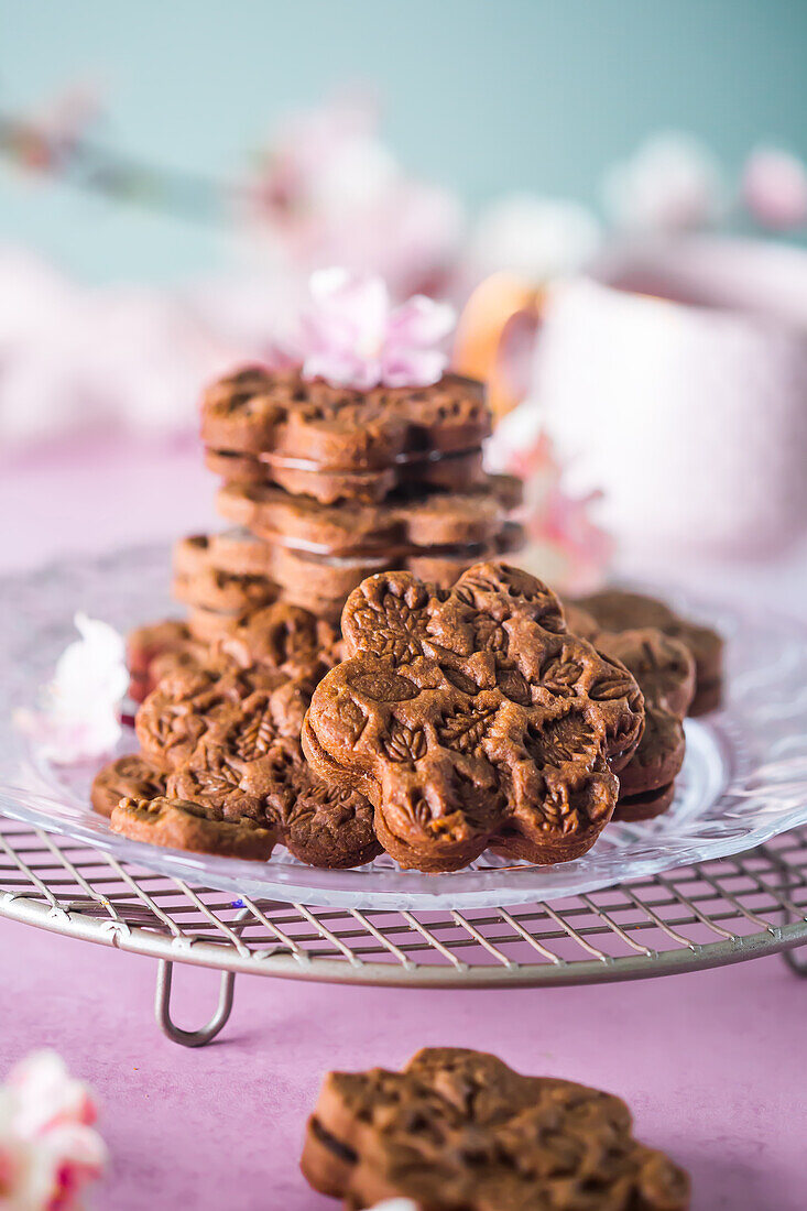 Flower cookies filled with homemade spread