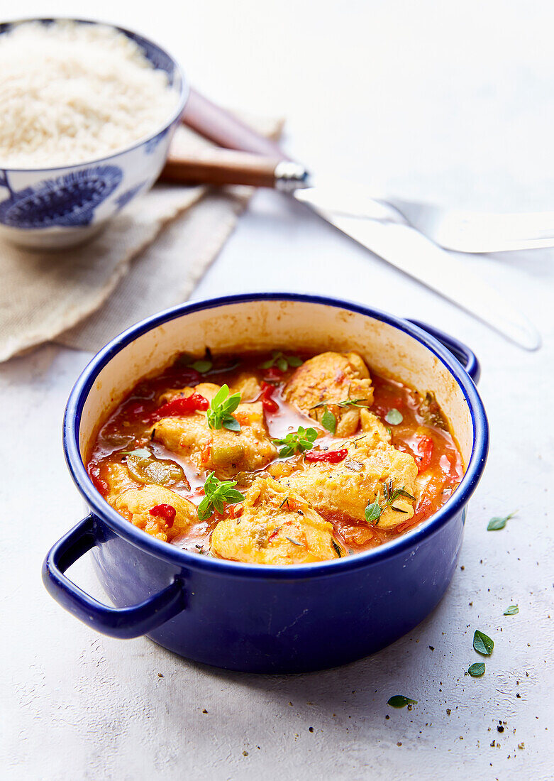 Basque chicken served with wild rice (Spain)