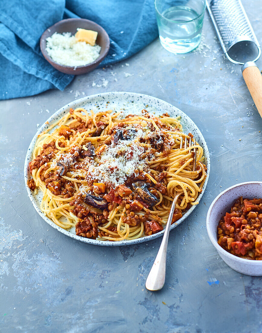 Spaghetti with lentil bolognese