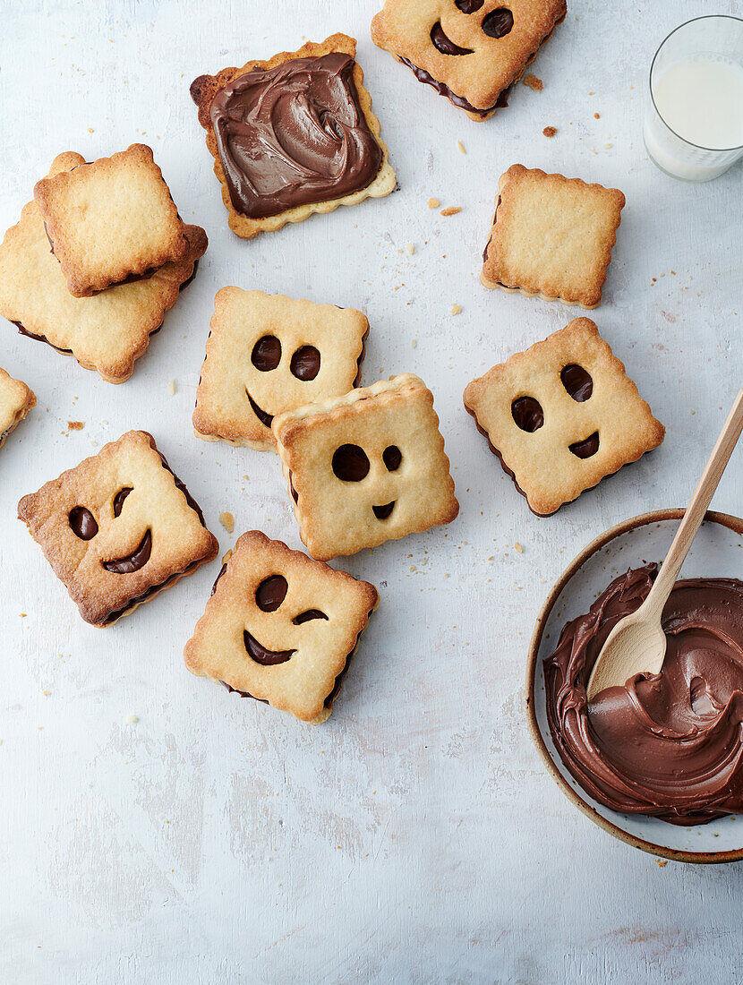 Homemade biscuits with a face and chocolate filling