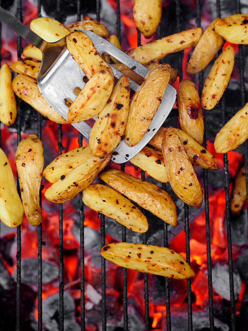 Potatoes cooking on the barbecue