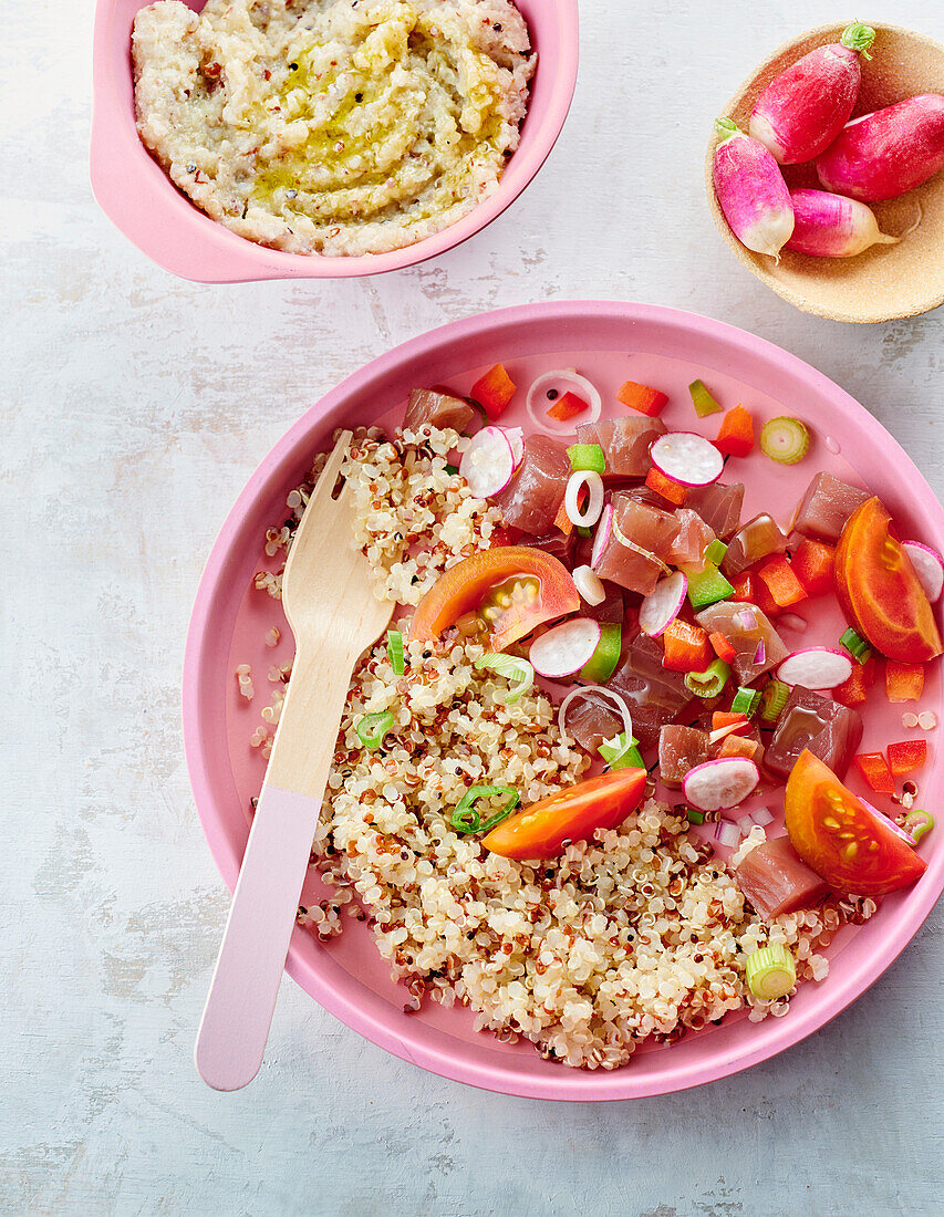 Tuna ceviche with radishes and quinoa