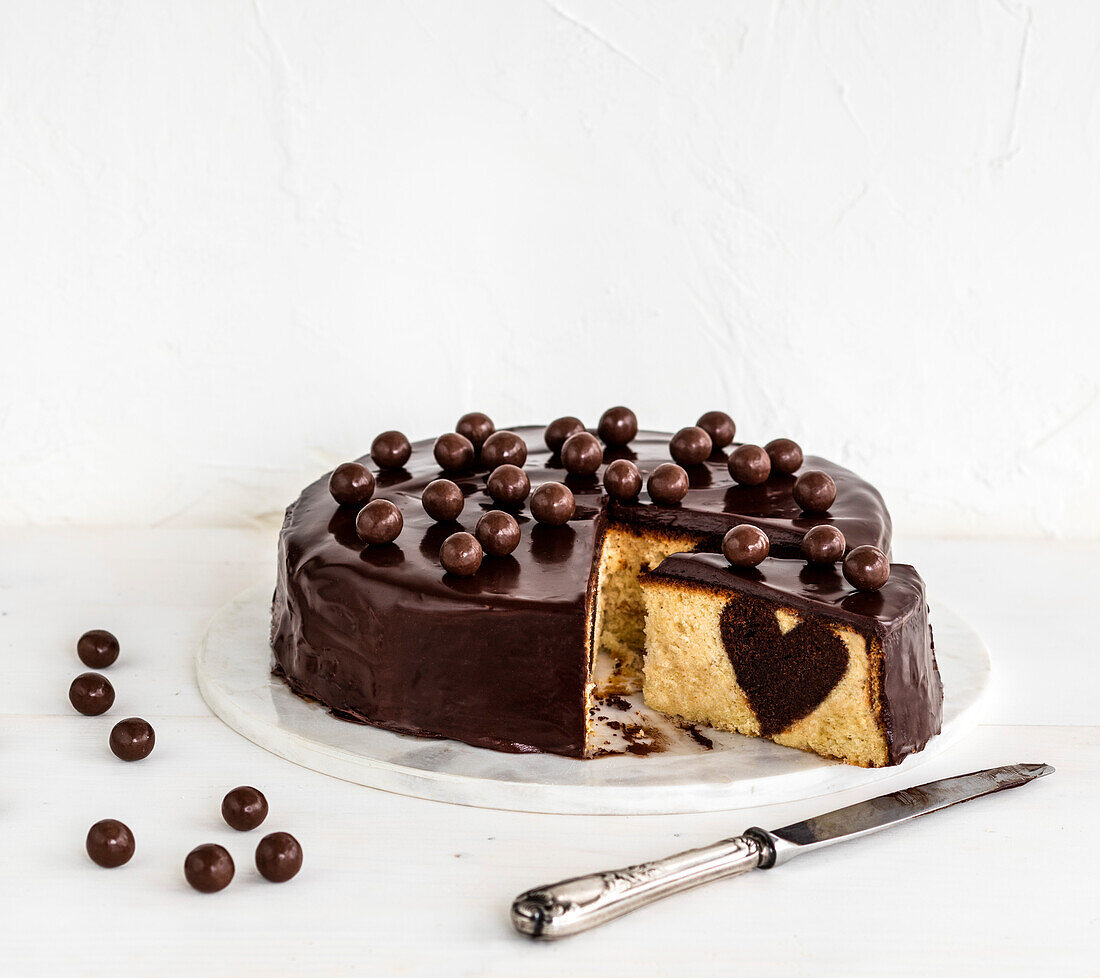 Chocolate cake with a heart