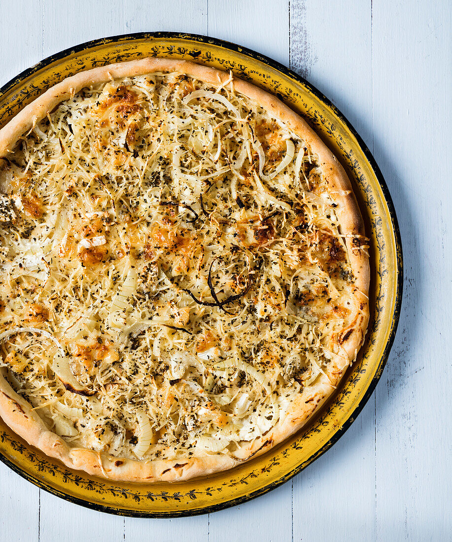 Onion and cheese pizza