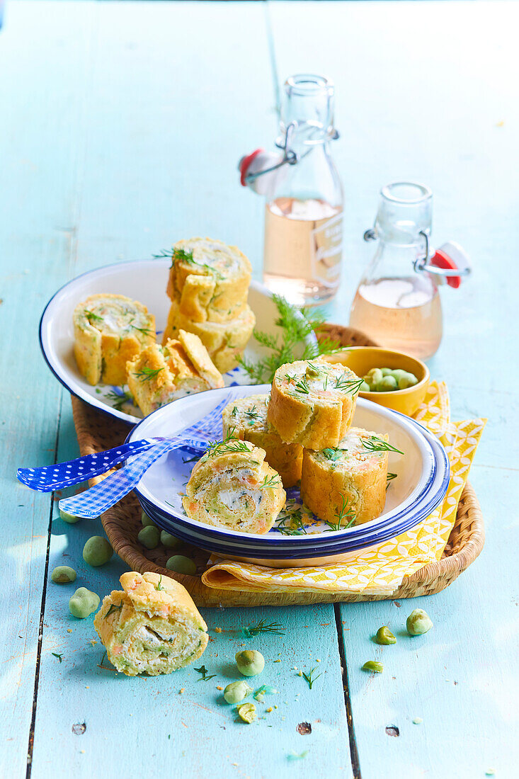 Salmon and cucumber rolled cake