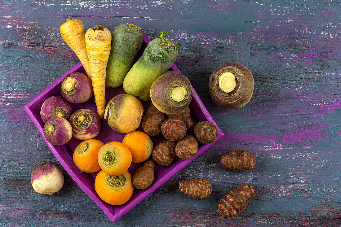 Various root vegetables