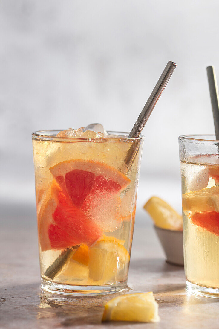 Refreshing drinks with orange and grapefruit