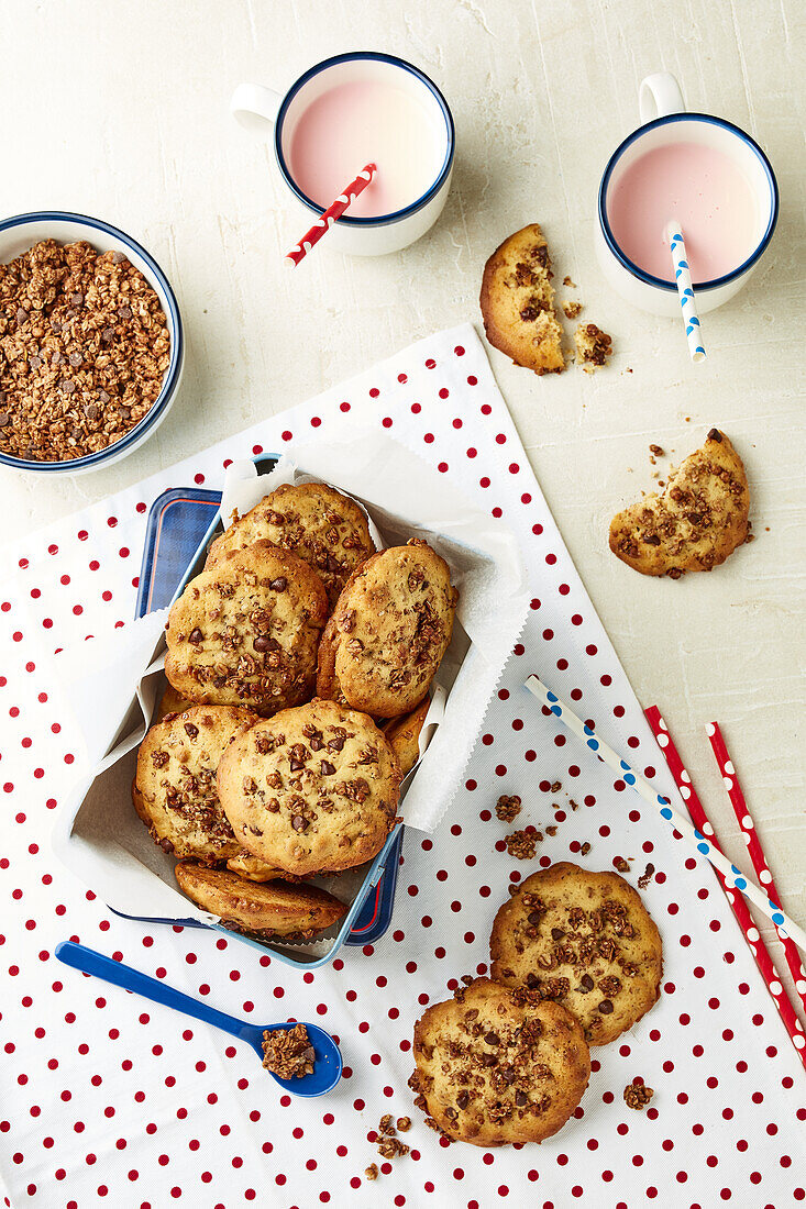 Crispy muesli biscuits with chocolate