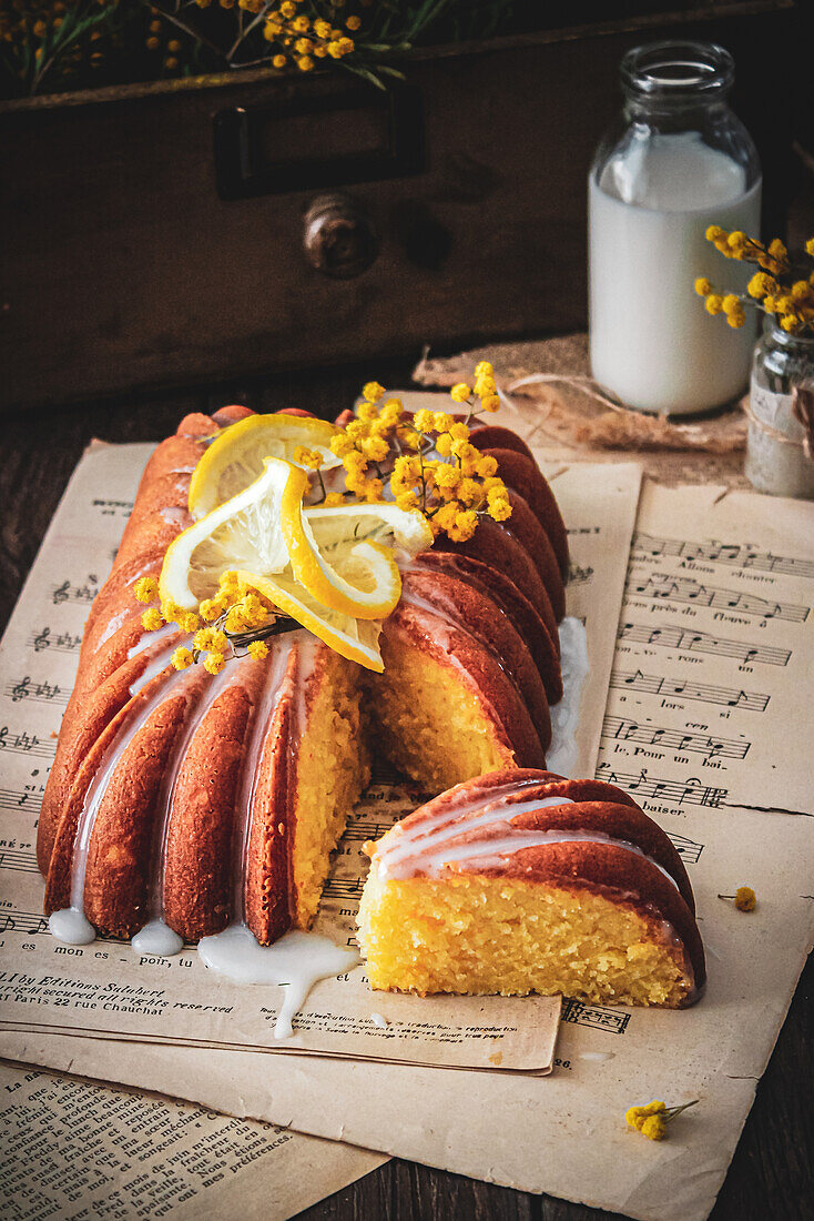 Zitronenkuchen, angeschnitten