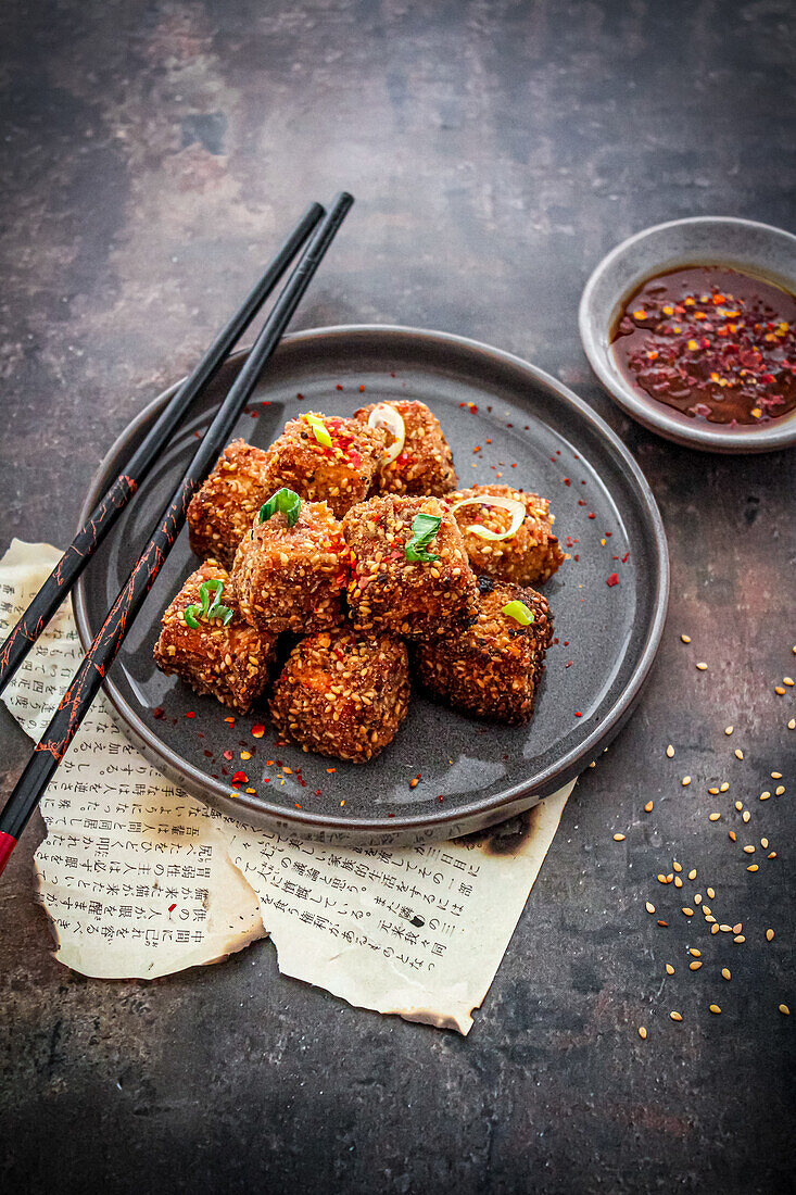 Frittierter Tofu mit Chilidip