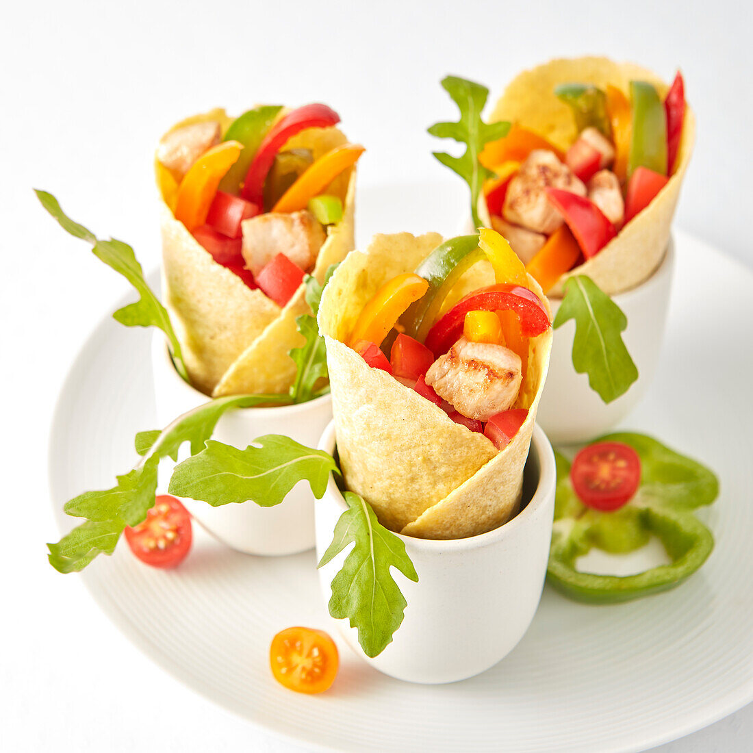 Chicken and three colored bell pepper tortillas