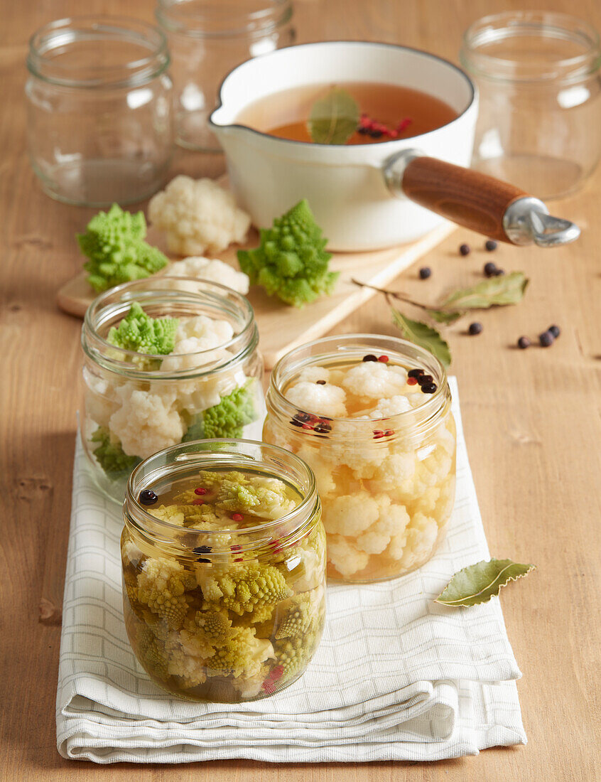 Pickled cauliflower and Romanesco cabbage