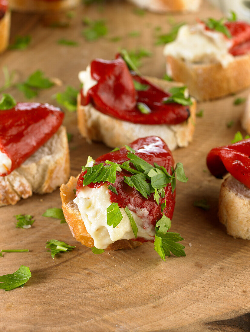 Bites filled with cod brandade and piquillo peppers