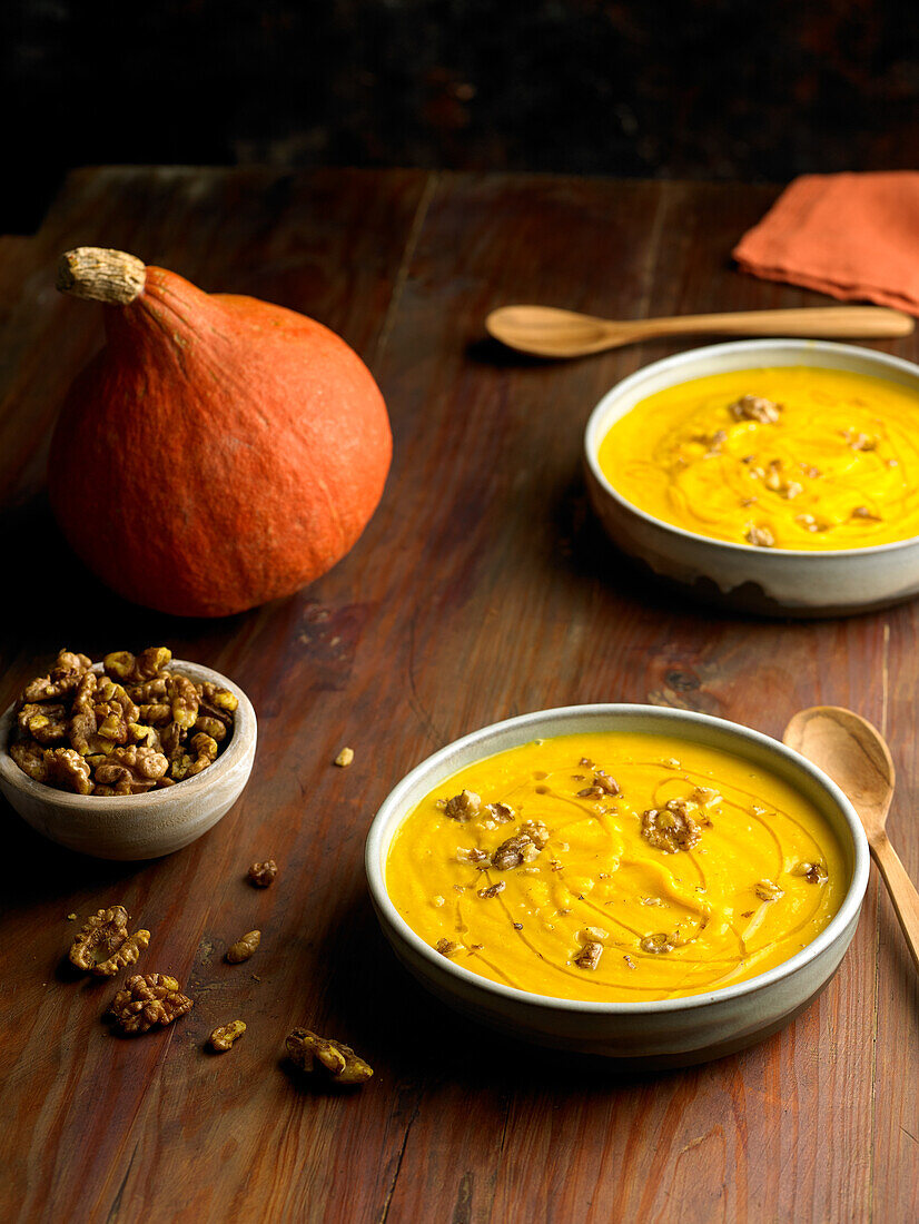 Cream of squash soup with walnuts