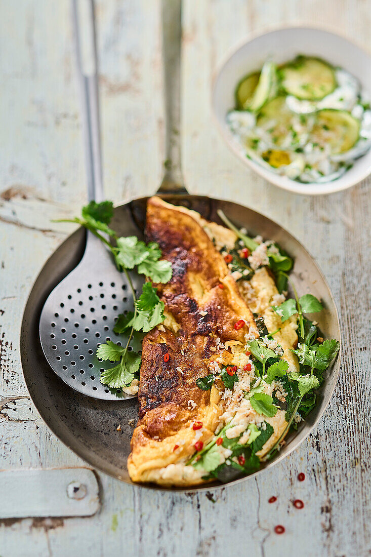 Crab and coriander soufflé omelette