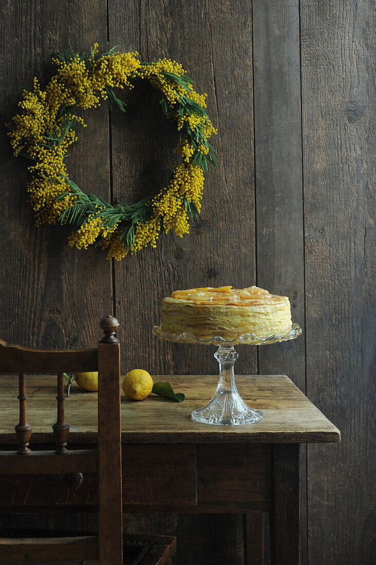 Crêpe cake with lemons