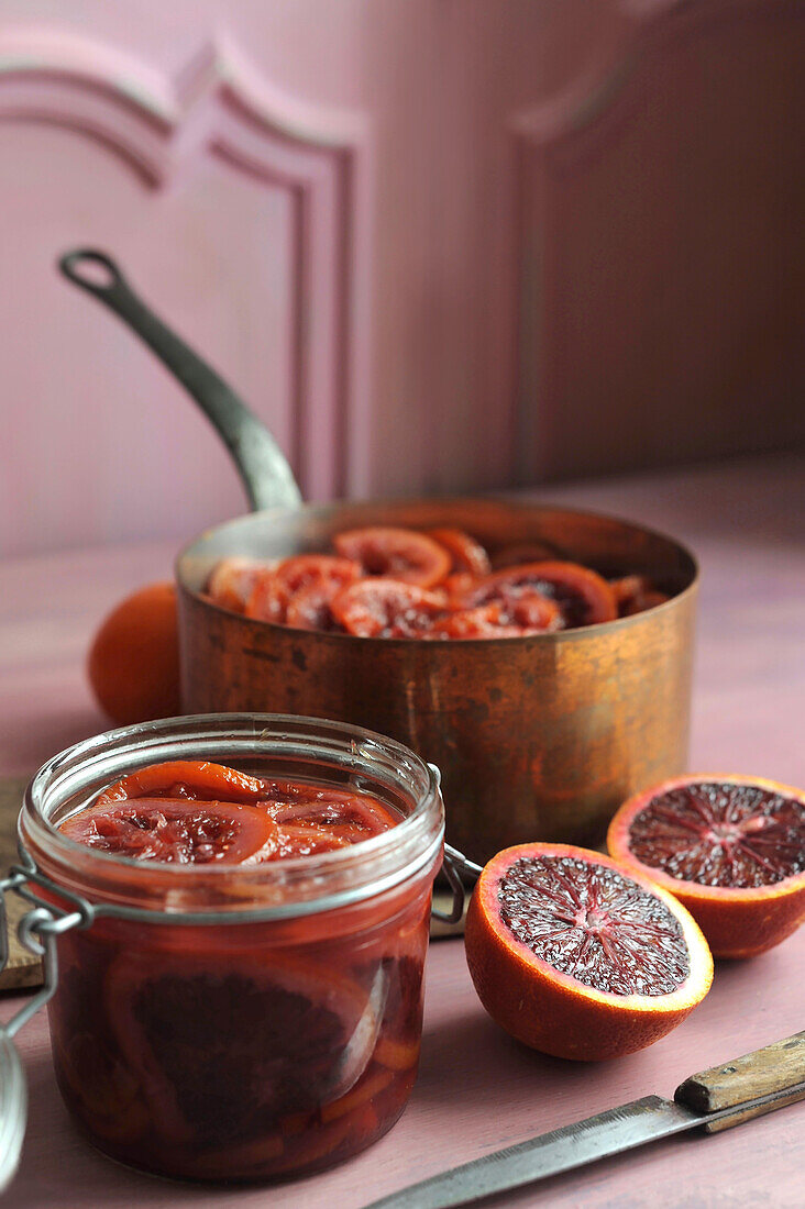 Preparing blood orange jam