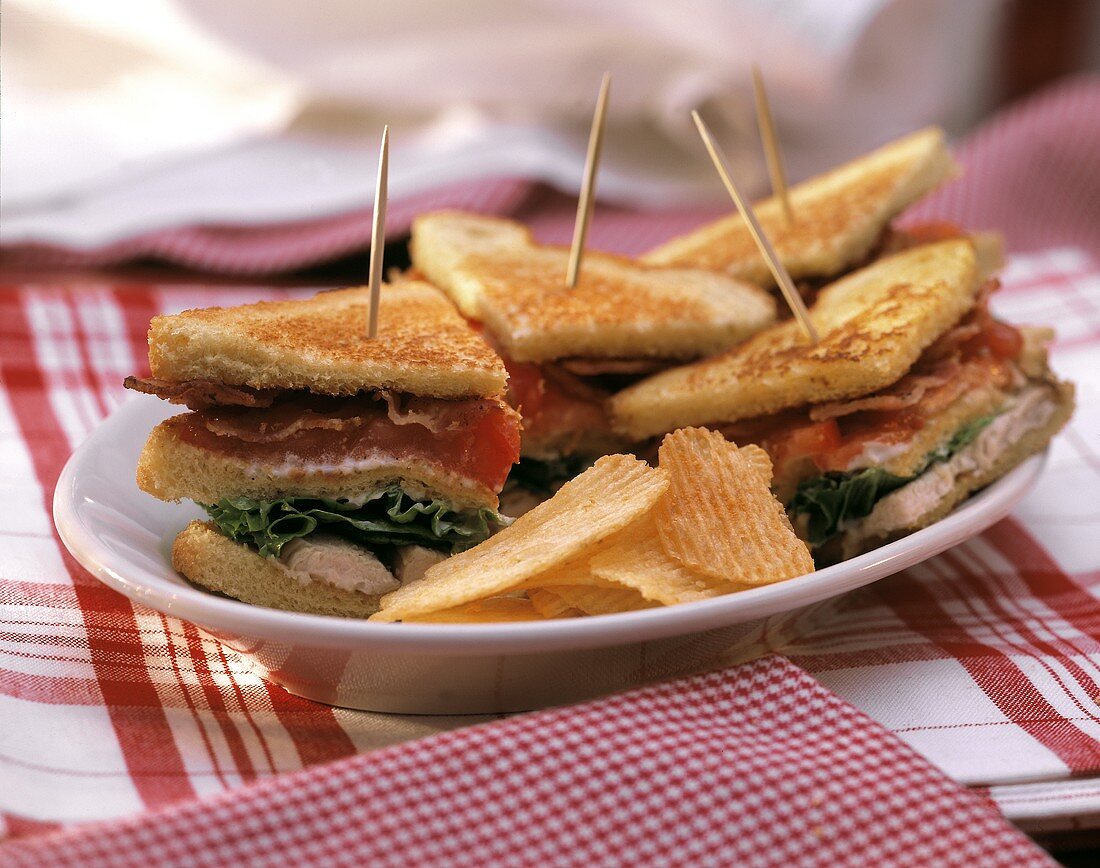 Turkey Club Sandwich with Potato Chips